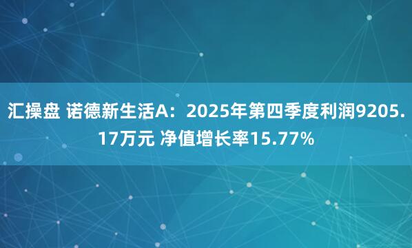 汇操盘 诺德新生活A：2025年第四季度利润9205.17万元 净值增长率15.77%